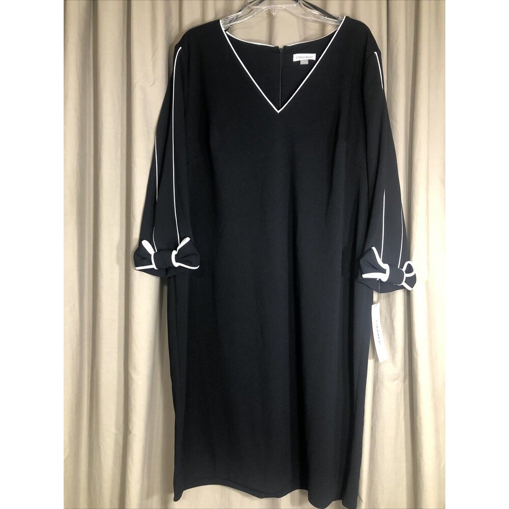 CALVIN KLEIN WOMENS DRESS BLACK w/ WHITE BOWS SZ 20W NWT